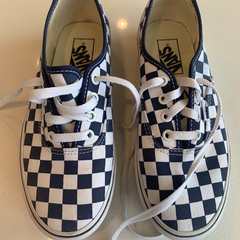 Vans Blue Checkered Platform Shoes (Size 7)
